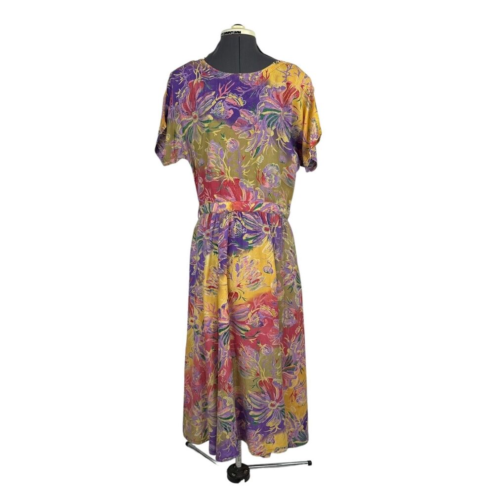 Together Floral Midi Dress sz 6 Pleated Keyhole Back Cottagecore 80's VTG